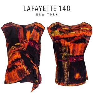 LAFAYETTE 148 100% SILK ABSTRACT ILLUSION WRAP TOP